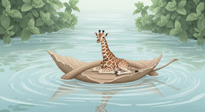Detailed giraffe on floating rock mural wallpaper design pattern by Kids-Mundo