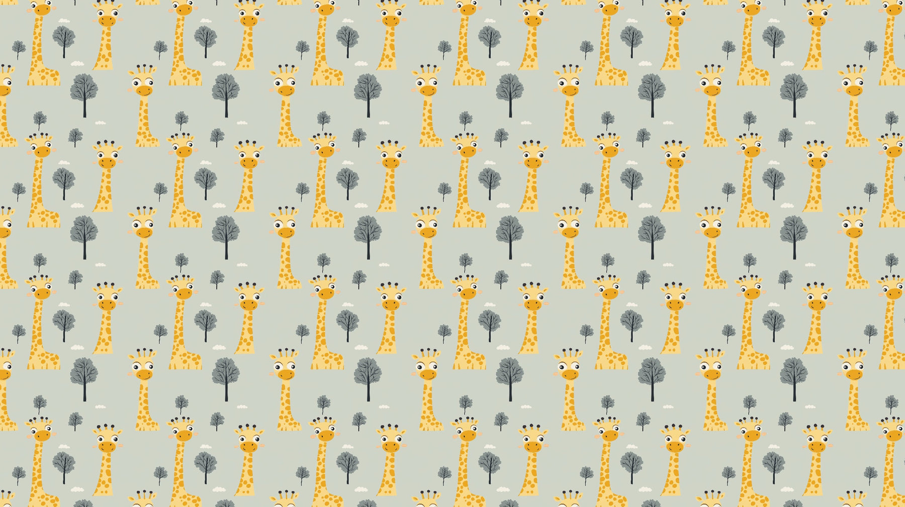 Detailed giraffe and trees mural wallpaper design pattern with yellow and gray tones by Kids-Mundo