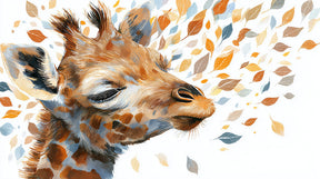 Detailed giraffe and colorful leaves mural wallpaper design pattern by Kids-Mundo
