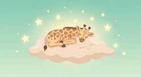 Detailed sleeping giraffe on cloud mural wallpaper design pattern with stars by Kids-Mundo