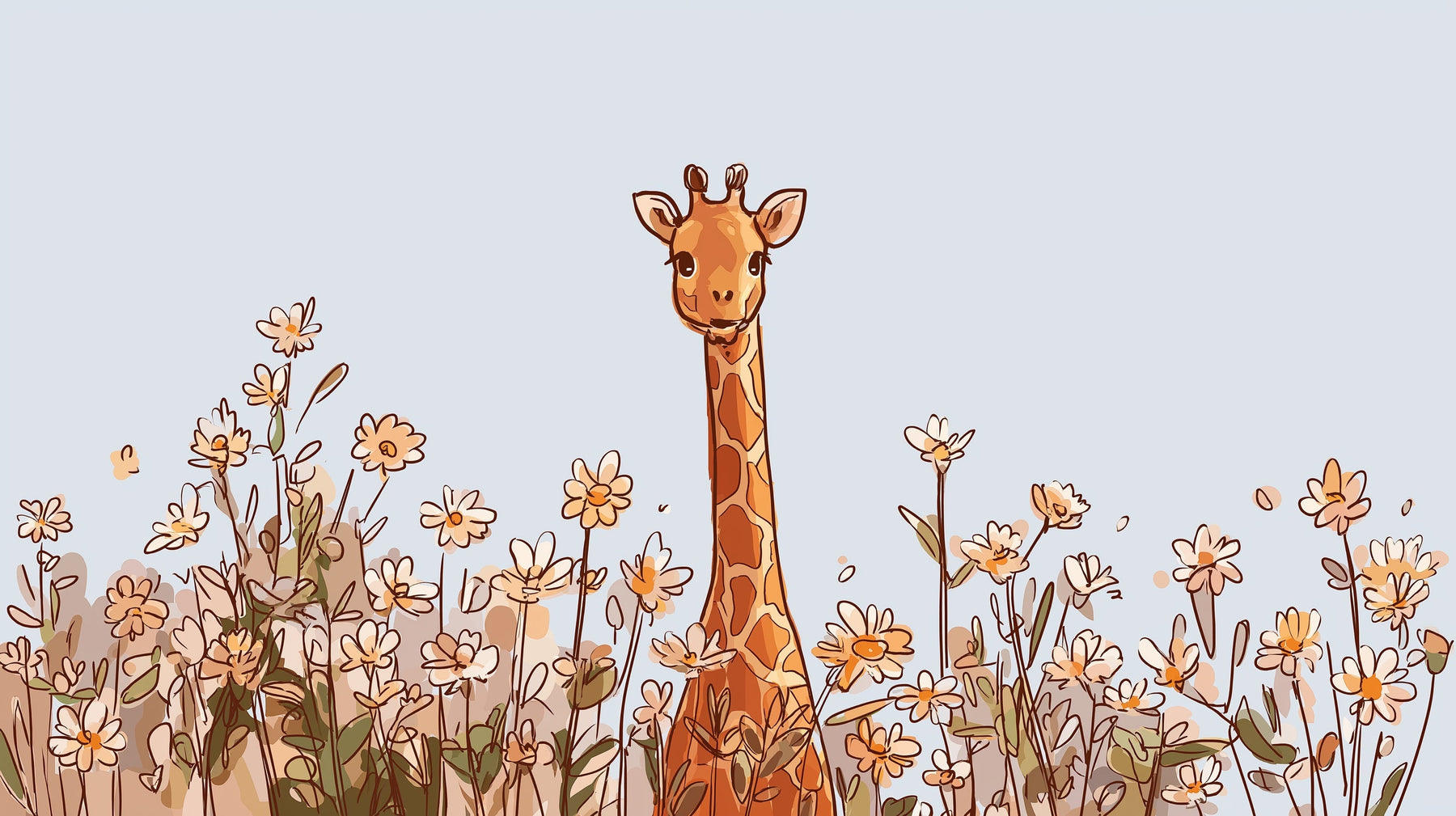 Detailed giraffe and flowers mural wallpaper design pattern by Kids-Mundo