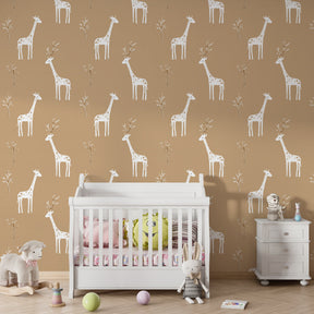 Safari giraffe wallpaper transforming children's bedroom with soft animal motifs and neutral tones