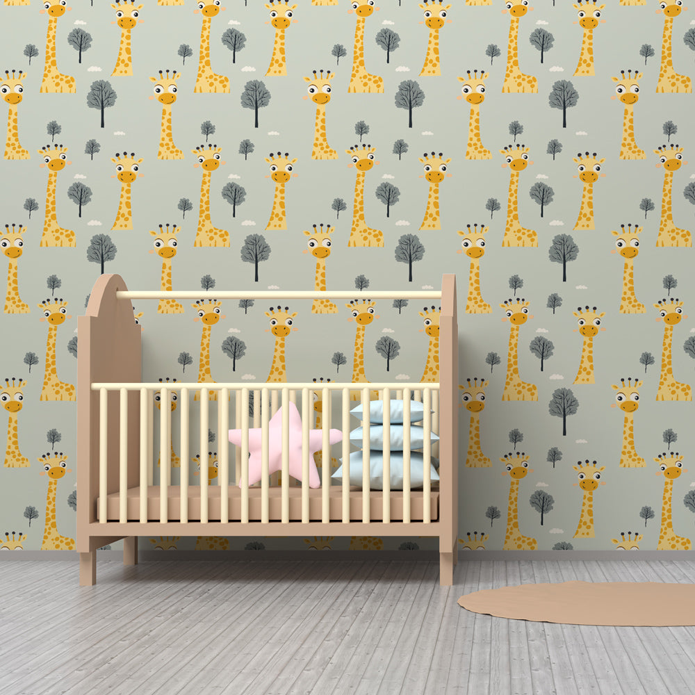 Safari giraffe wallpaper transforming children's bedroom with friendly animal design by Kids-Mundo