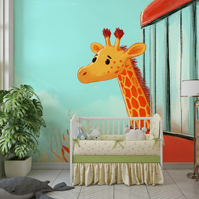 Safari giraffe wallpaper transforming children's bedroom into wildlife adventure space