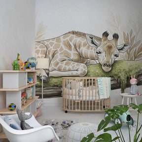 Gentle giraffe nature wallpaper for serene toddler room by Kids-Mundo