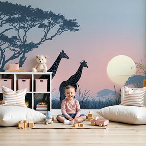 Giraffe mural wallpaper creating serene African safari nursery decor by Kids-Mundo