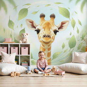 Sweet giraffe mural wallpaper creating magical safari nursery decor by Kids-Mundo