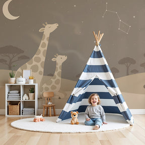 Giraffe mural wallpaper creating peaceful safari nursery atmosphere with starry night theme by Kids-Mundo