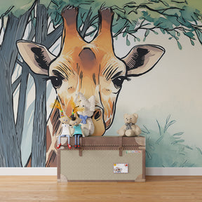 African giraffe mural wallpaper transforming kids playroom into wildlife adventure space