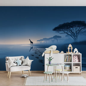 Night safari giraffe mural wallpaper creating calming kids bedroom atmosphere
