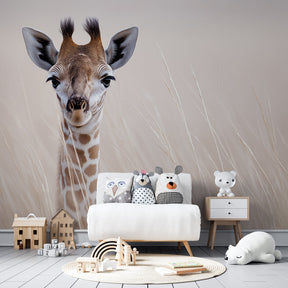 Safari giraffe wallpaper creating adventure-themed children's bedroom decor