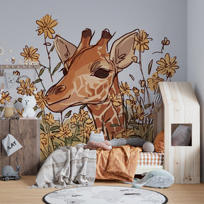 Safari giraffe wallpaper creating peaceful children's bedroom with natural decor