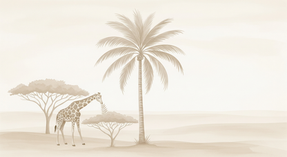Kids-Mundo flat artwork of the giraffe and palm tree safari used for the wall mural