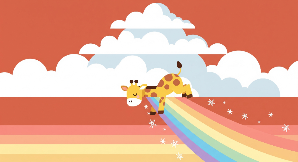 Giraffe Sliding Down a Rainbow Wall Mural