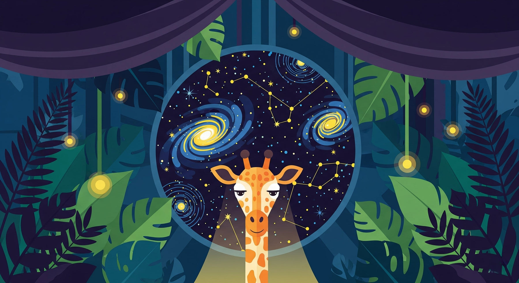 Detailed giraffe space mural wallpaper design pattern with stars and galaxies by Kids-Mundo
