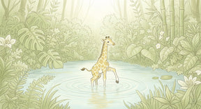Detailed tropical giraffe mural wallpaper design pattern with botanical elements by Kids-Mundo