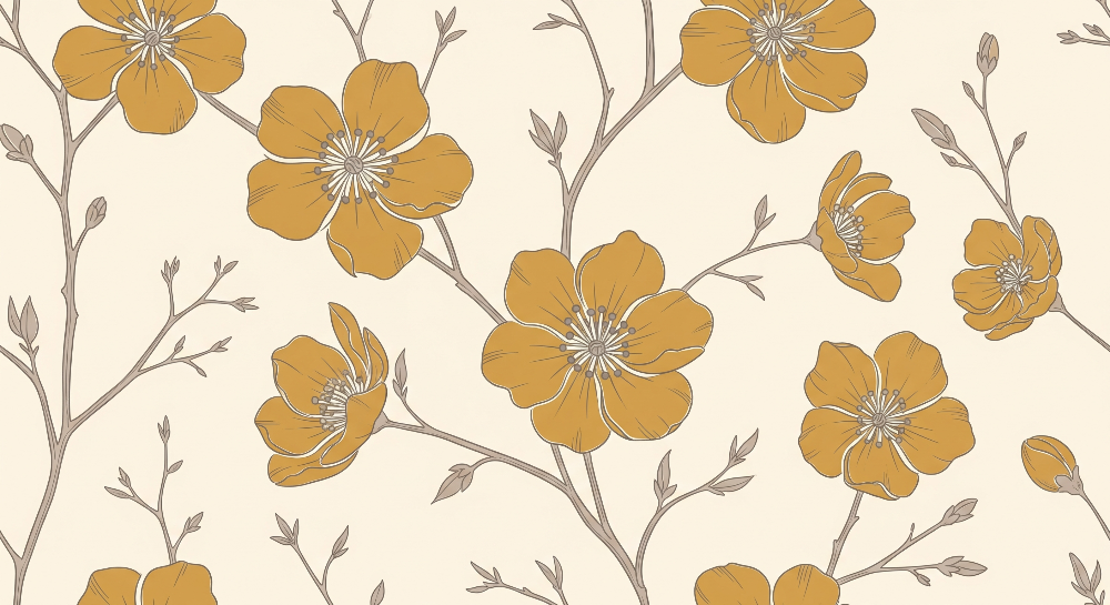 Golden Buttercup Line Art Wall Mural