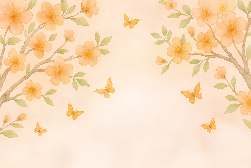 Detailed golden flowers and butterflies mural wallpaper design pattern by Kids-Mundo
