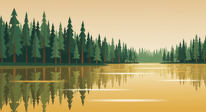 Kids-Mundo golden sunset forest and lake reflection wall mural artwork shown in full
