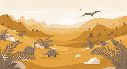 Kids-Mundo flat artwork preview of the golden prehistoric valley dinosaur mural design.