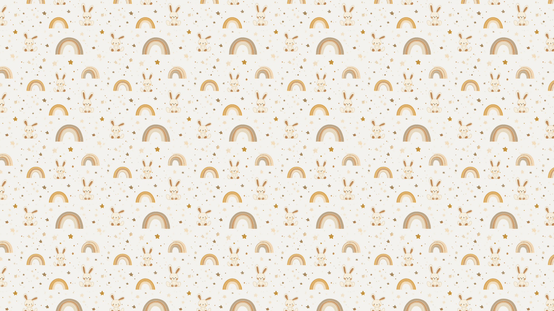 Kids-Mundo flat artwork preview of the golden rainbow and bunny mural pattern design