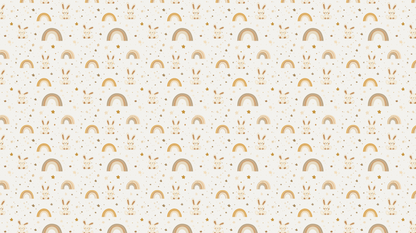Kids-Mundo flat artwork preview of the golden rainbow and bunny mural pattern design