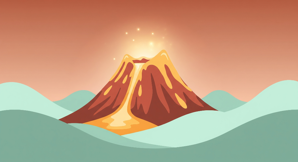Flat artwork preview of the Kids-Mundo golden volcano and rolling hills wall mural design