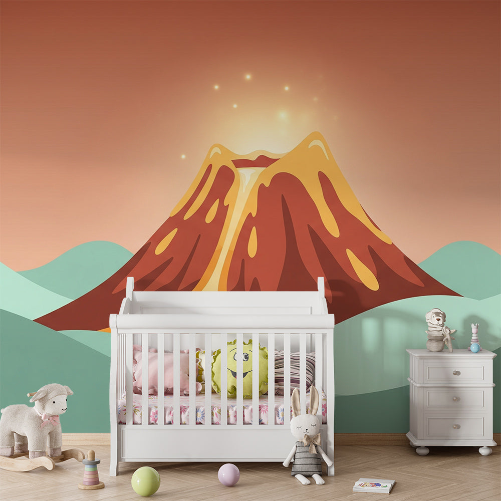 Kids-Mundo golden volcano wall mural bringing an adventure scene to a playroom