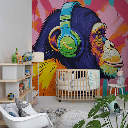 Kids-Mundo bold graffiti monkey wall mural bringing energy to a kids' playroom