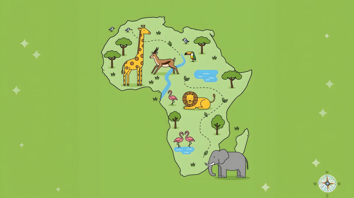 Green Africa Safari Animals Map Wall Mural