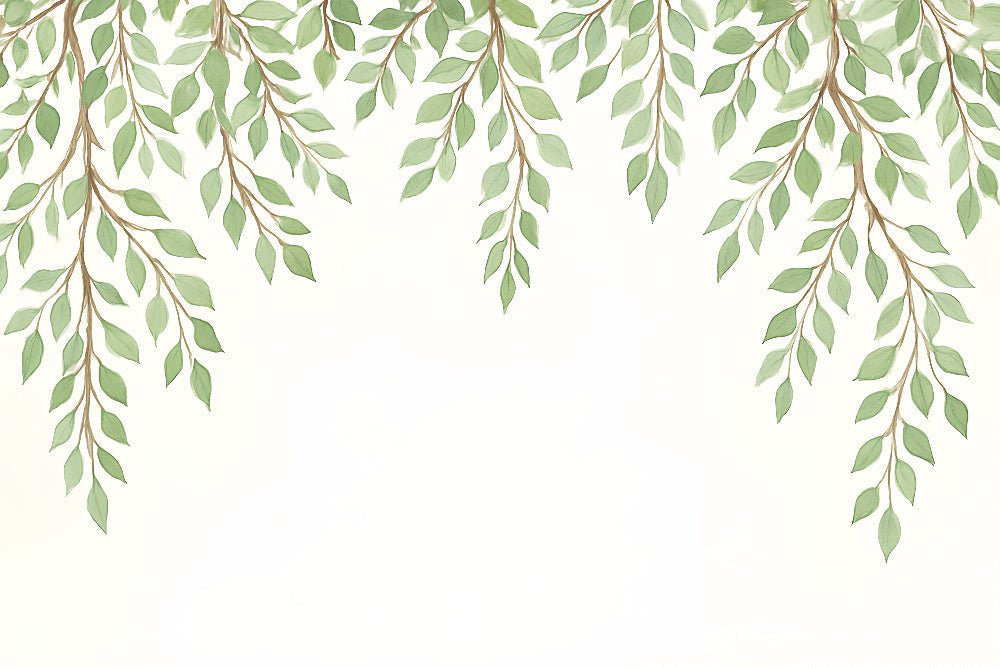 Detailed green leaves mural wallpaper design pattern showing delicate botanical foliage by Kids-Mundo