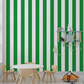 Dynamic green stripes wallpaper creating energetic atmosphere in children's bedroom decor
