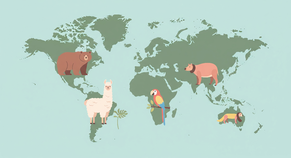 Green World Map with Animal Explorers Wall Mural