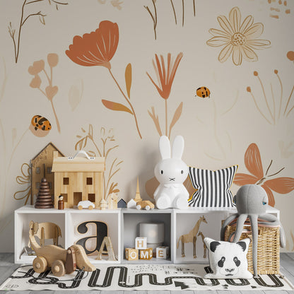 Kids-Mundo botanical wildflower wall mural adding gentle colour to a children's playroom