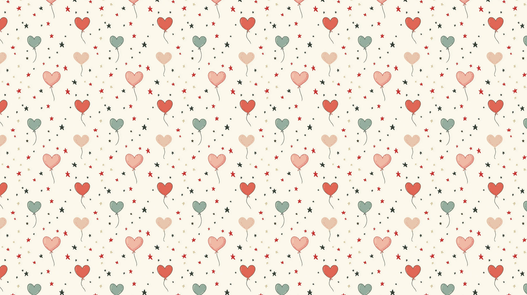 Detailed heart balloon and stars mural wallpaper design pattern by Kids-Mundo