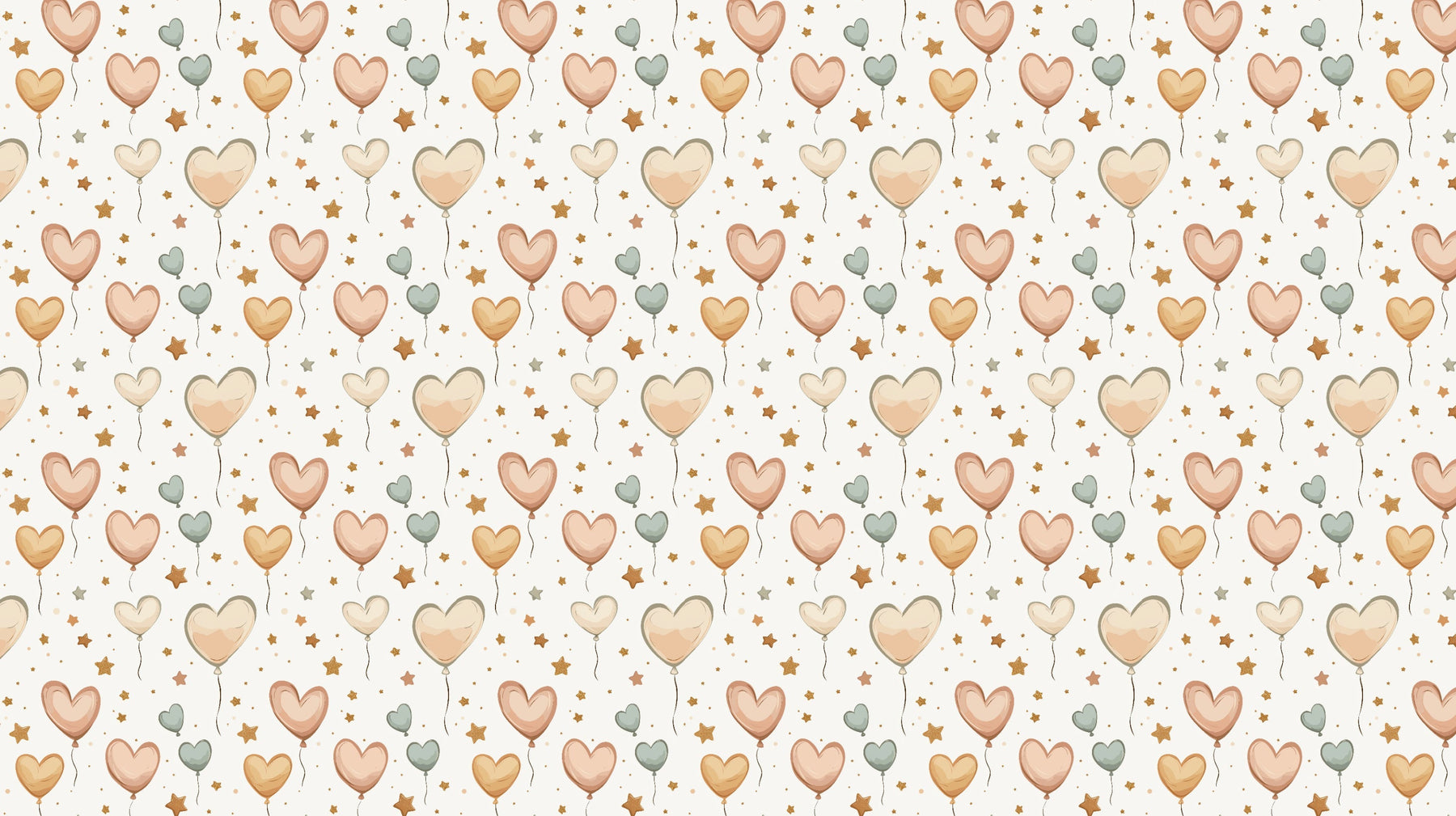 Detailed heart balloons and golden stars mural wallpaper design pattern by Kids-Mundo