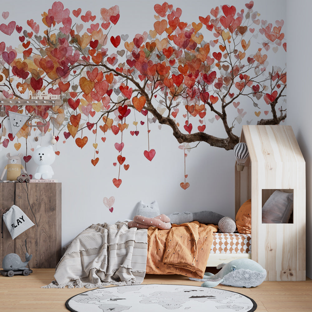 Romantic branch wallpaper creating magical atmosphere in children's bedroom decor