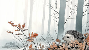 Detailed hedgehog forest mural wallpaper design pattern showing woodland scene by Kids-Mundo