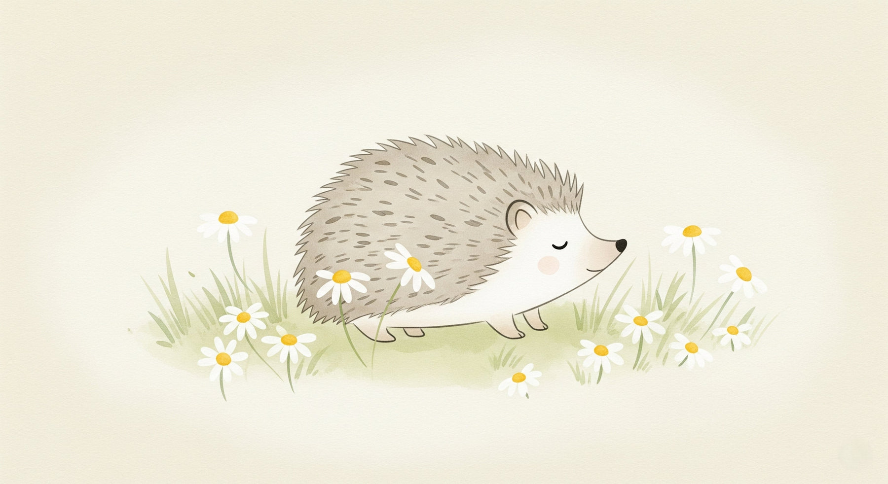 Detailed hedgehog and daisy field mural wallpaper design pattern by Kids-Mundo