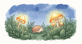 Detailed hedgehog and glowing mushrooms mural wallpaper design pattern by Kids-Mundo