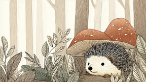 Detailed hedgehog and mushroom forest mural wallpaper design pattern by Kids-Mundo