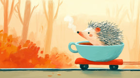 Detailed hedgehog skateboard teacup mural wallpaper design pattern by Kids-Mundo showing full artwork