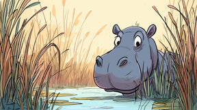 Detailed hippo mural wallpaper design pattern showing curious animal in peaceful pond by Kids-Mundo