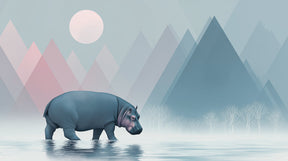 Detailed hippo mural wallpaper design pattern with dreamy landscape by Kids-Mundo
