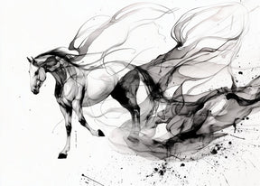 Detailed artistic horse mural wallpaper design pattern showing black ink brushstrokes by Kids-Mundo