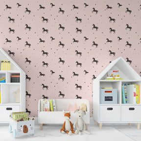 Horse and stars wallpaper transforming children's bedroom into enchanted space