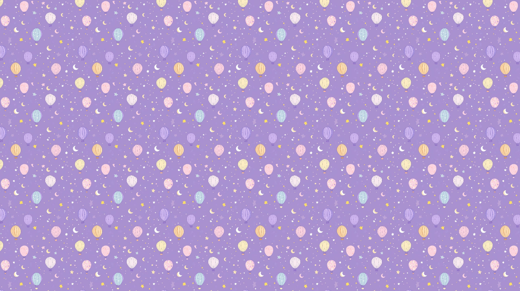Detailed hot air balloon mural wallpaper design pattern with stars and purple sky by Kids-Mundo