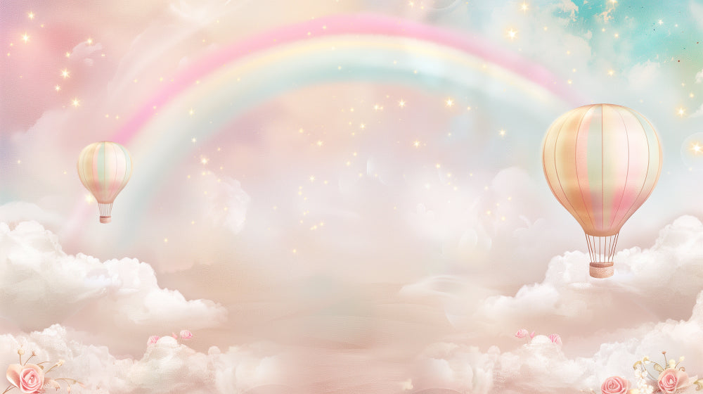 Detailed hot air balloon and rainbow mural wallpaper design pattern by Kids-Mundo