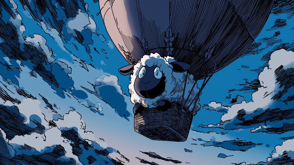 Detailed hot air balloon and lamb mural wallpaper design pattern by Kids-Mundo