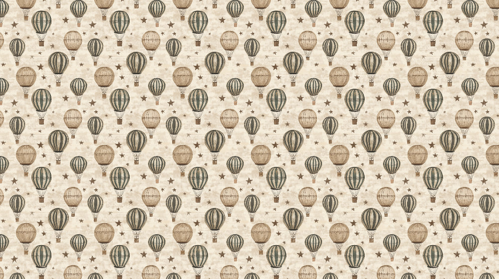 Detailed vintage hot air balloon and stars mural wallpaper design pattern by Kids-Mundo